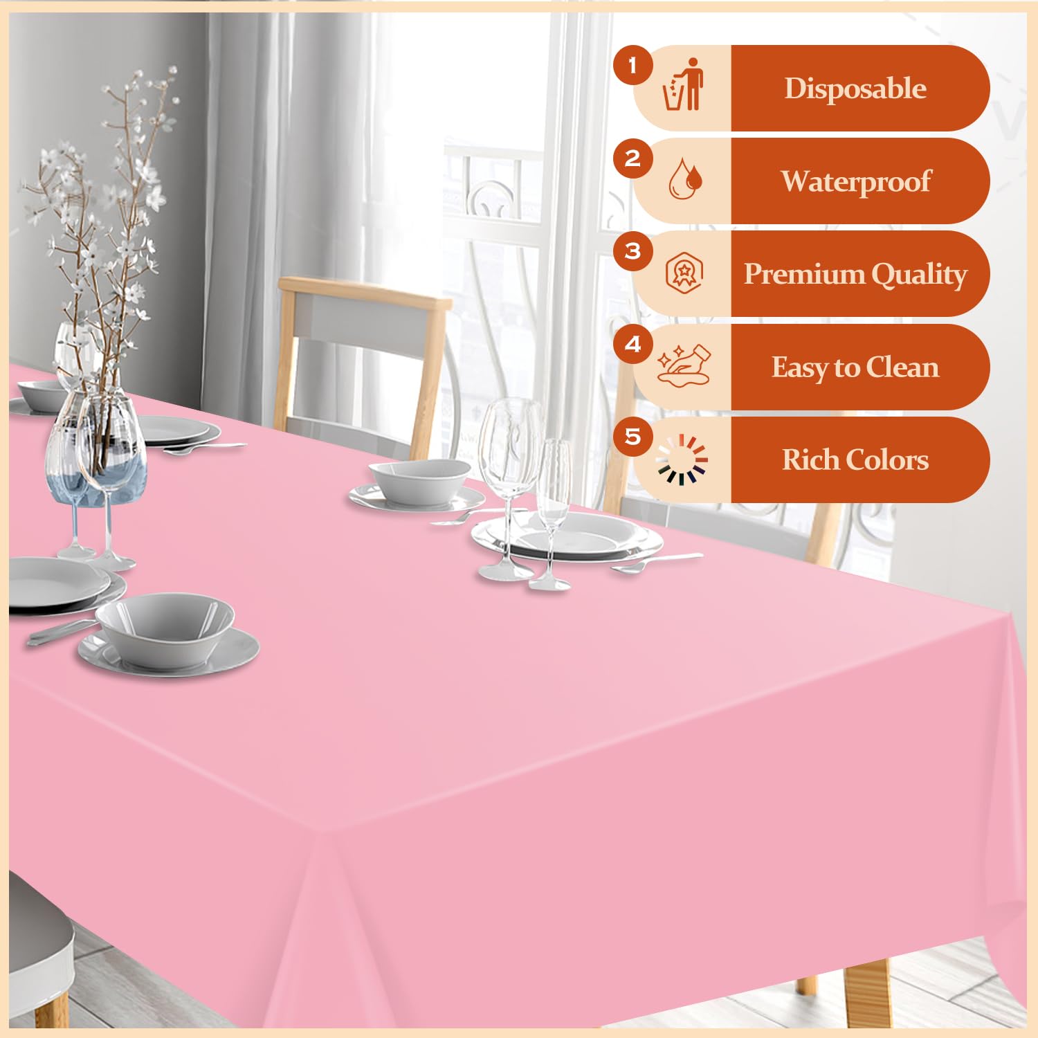 Xnluothsk 20 Pack Pink Rectangle Plastic Tablecloth, 54"x 108" Disposable Table Cloth Party Table Cover, Plastic Table Cloth for Birthday Wedding Party