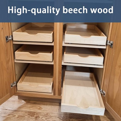 Draworia Pull Out Cabinet Drawers - 6x2 Size Options (12-23'W,18-21'D), Pre-Assembled with Soft Close Slides, Solid Beechwood, Easy Installation (16'W x 21'D)