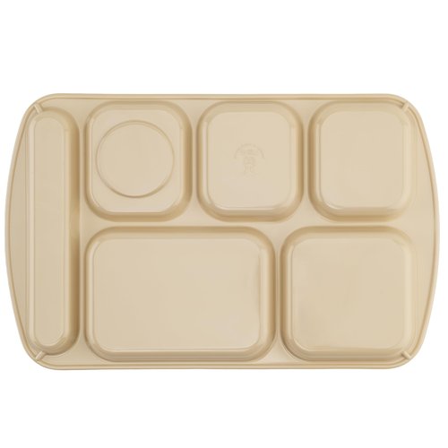G.E.T. 6 Compartment School Cafeteria Tray, Right Handed, 10" x 15", Tan (12 Pack)