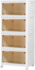 Skiennix 4-Tier Stackable Storage Bins - Collapsible Closet Organizers with Lids & Wheels | 23QT