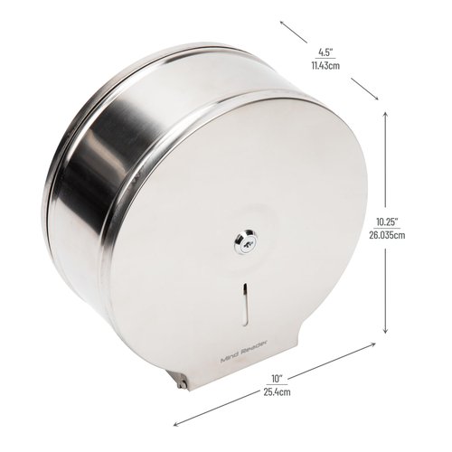 Mind Reader Toilet Paper Dispenser, Wall Mount, Lock with Key, Restroom, Stainless Steel, 10"L x 10.25"W x 4.5"H, Silver