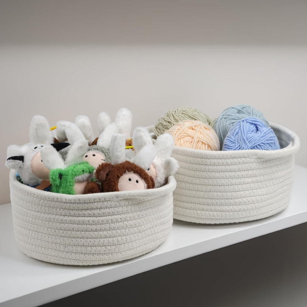 Woven Basket by [Brand Name] - Cute White Storage Solution with Handle | Small Cotton Rope Bin for Nursery