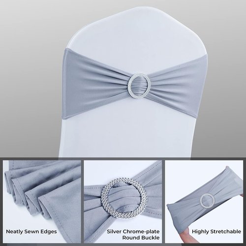 Babenest Spandex Chair Sashes - 50PCS Premium Stretch Covers with Buckle Slider for Weddings & Events | Grey
