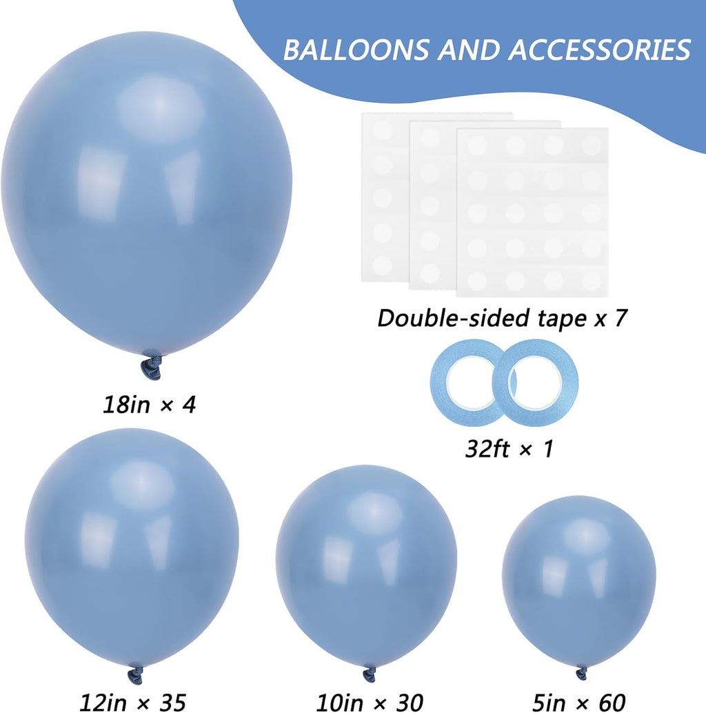 RUBFAC Dusty Blue Balloons - 129-Piece Latex Balloon Garland Kit for Weddings & Parties | Various Sizes 5-12 Inch