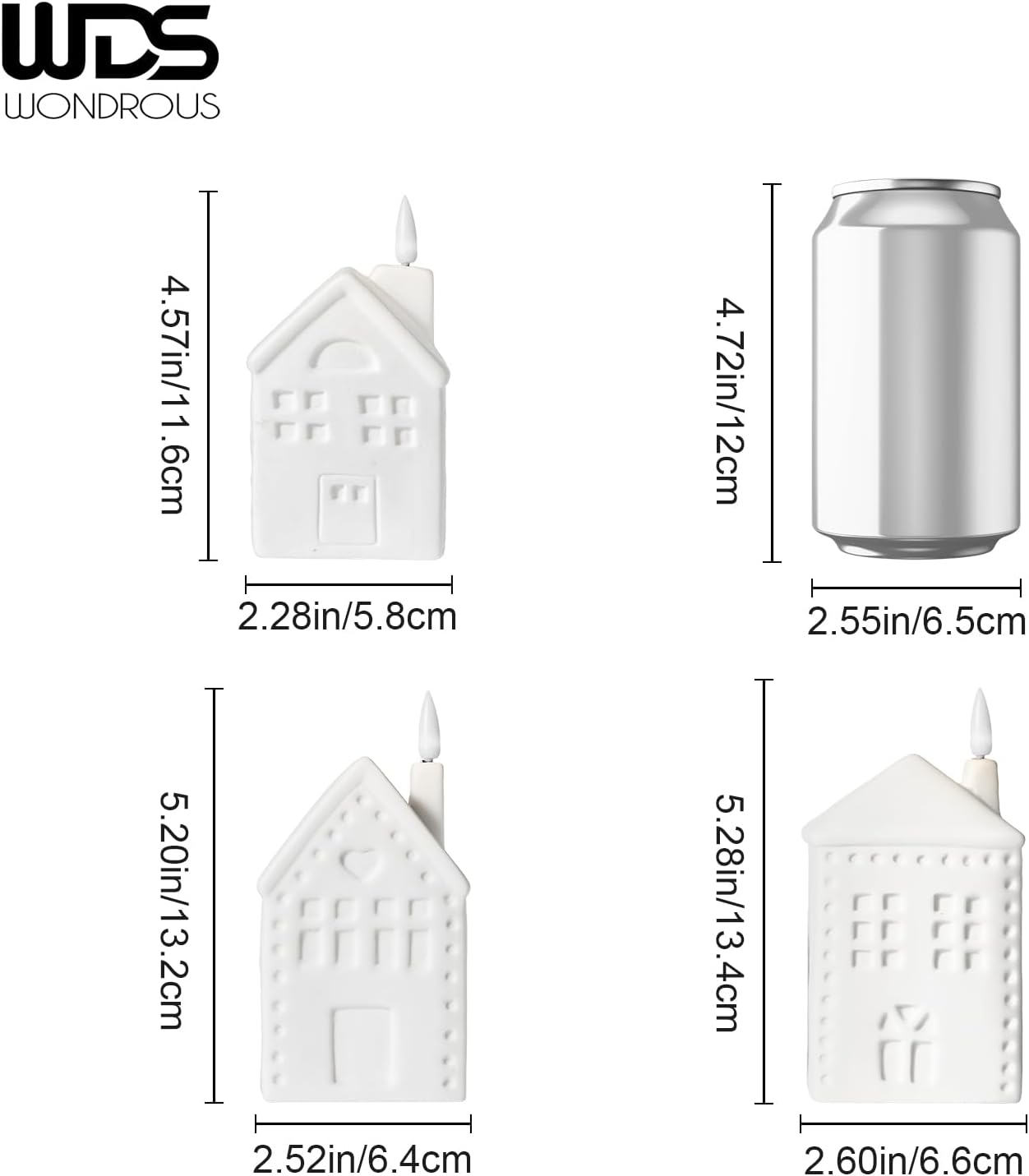 WDS WONDROUS Ceramic Christmas Village Set - Light-Up Tabletop Decor | Set of 3 Flameless Candle Houses