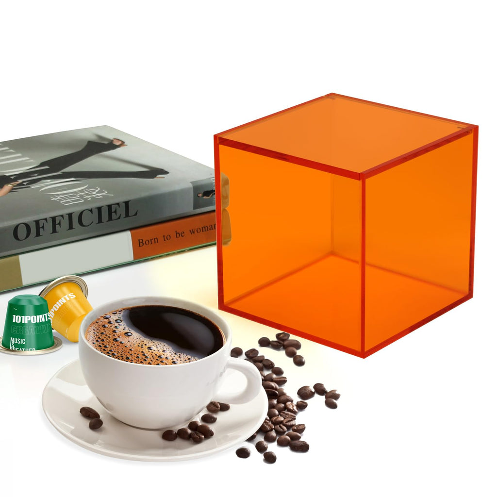 Coffee Capsule Storage Box Coffee Pod Holder Organizers Accessories Anti Dust Durable Clear Acrylic Box for House and Office Use, Orange, 5x5 In