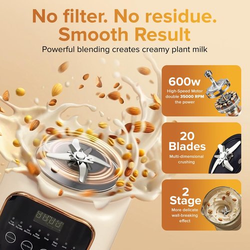 Nut Milk Maker 10-in-1, 54 oz Soy Milk Machine with Aroma Boxes Included, 35,000 RPM, Auto Cleaning, 24H Delay Start, 4H Keep Warm – Almond, Oat, Cashew, Soup & More