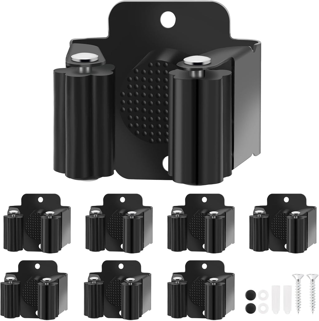 Skiennix Broom Holder Wall Mount - 7PCS Heavy-Duty Stainless Steel Mop Organizer | Black