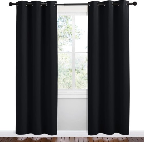 NICETOWN Blackout Thermal Curtains - Insulated Grommet Drapery Panels, 42" x 78", Solid Black, 2-Pack