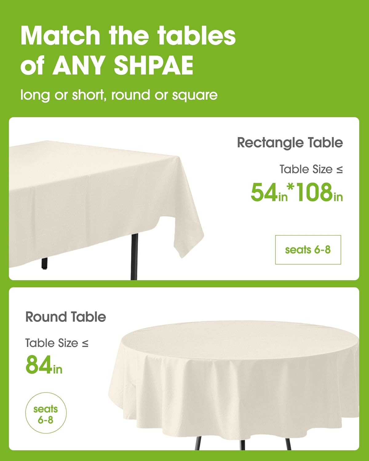Pureegg Disposable Plastic Table Cloths - 84'' Round, Leakproof & Sturdy for Parties, Weddings, Thanksgiving | Beige & Cream