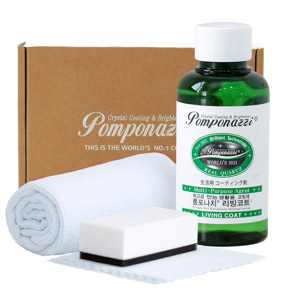 Pomponazzi Professional Ceramic Coating Kit for Home - Shine, Seal & Protect Countertops, Kitchen, Bathroom, Glass, Stainless Steel - Repels Water Stains & Grime - Odorless, Nano Technology
