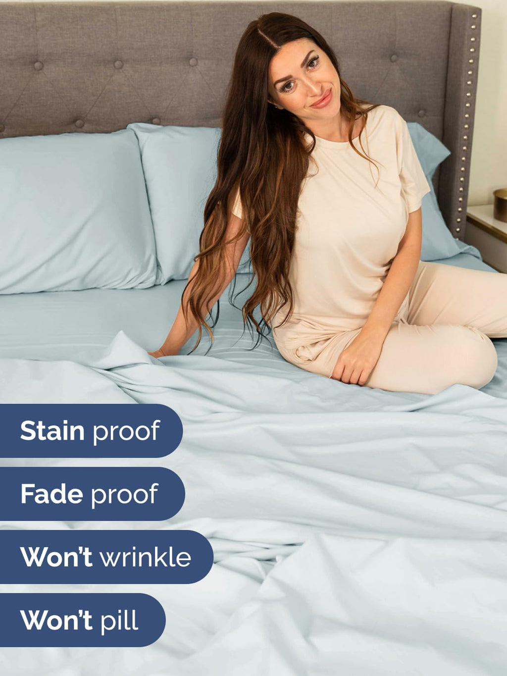 Skiennix Extra Deep Split King Sheet Set - 7 Piece Breathable Cooling Bedding - Soft Wrinkle-Free Ice Blue