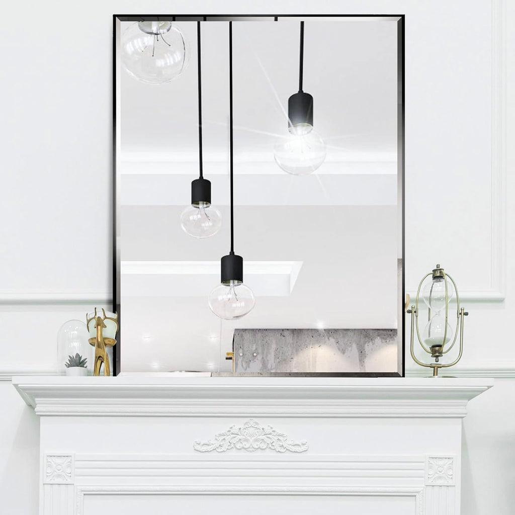 LEDLUX 24x32 Inch Black Bathroom Mirror - Copper-Free Mirror, Metal Frame Vanity Rectangle Wall Mounted Modern Mirror for Bedroom/Living Room/Porch Horizontal or Vertical