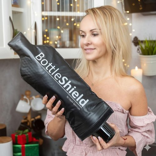 Bottle Shield Reusable Wine Protector Travel Bag (3-Pack) - Bubble Cushioning Wrap Suit - Unbreakable Bottle Sleeve, Leak Proof - Wine Tote Bags Accessory for Suitcase Luggage, Black