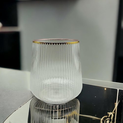Oojami 40 Pack 14 oz Origami Ripple Stemless Ribbed Plastic Wine Glasses, Disposable Unbreakable BPA-Free Cocktail Cups for Fancy Parties, Weddings, Indoor Outdoor Champagne, Whiskey, Mimosa, Gold Rim