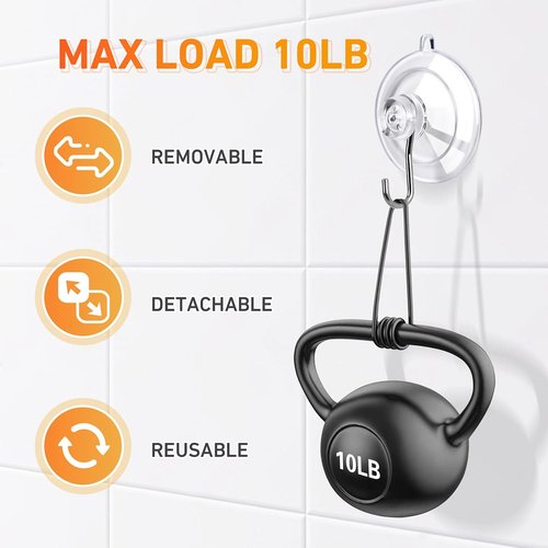 KORCCI Suction Cup Hooks - 12-Pack Clear Medium 1.77-Inch, 10LB Max Load, Reusable & Removable for Tile, Glass, Shower & Kitchen