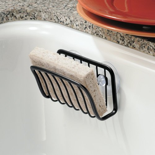 InterDesign Axis Kitchen Sink Suction Holder for Sponges, Scrubbers, Soap - Black