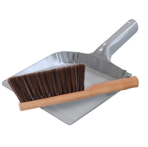 OAKART Metal Dust Pan and Brush Set Soft Bristle Wooden Broom Heavy Duty Pan Portable Size