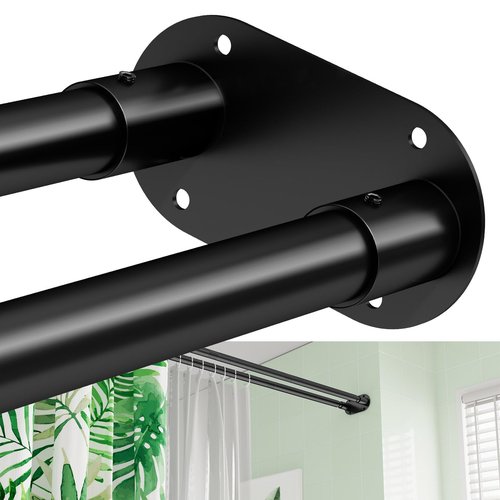 Double Shower Curtain Rod, Adjustable 28 to 76 Inches Wall Mounted Double Shower Rod Rustproof, Black Shower Curtain Pole for Bathroom, Laundry Room, Bathtub and more