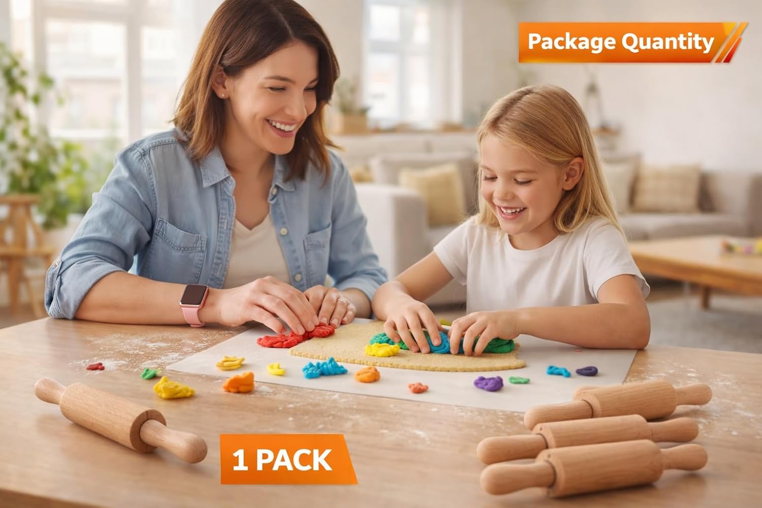 Skiennix 9-Inch Small Wooden Rolling Pin - Ideal for Kids' Baking, Play Dough, and Arts & Crafts