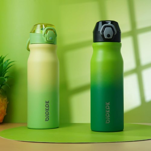 BJPKPK Insulated Water Bottle - 25oz Stainless Steel Flask with Straw & Carry Handle - Sage Color