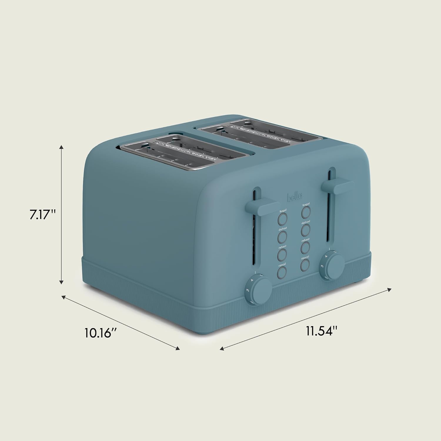 Bella 4 Slice Toaster - 6 Shade Settings with Reheat & Cancel | Removable Crumb Tray, 900 Watts, Surf Color