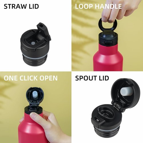 BJPKPK Insulated Water Bottle - 25oz Stainless Steel Flask with Straw & Carry Handle | Charming Black Red