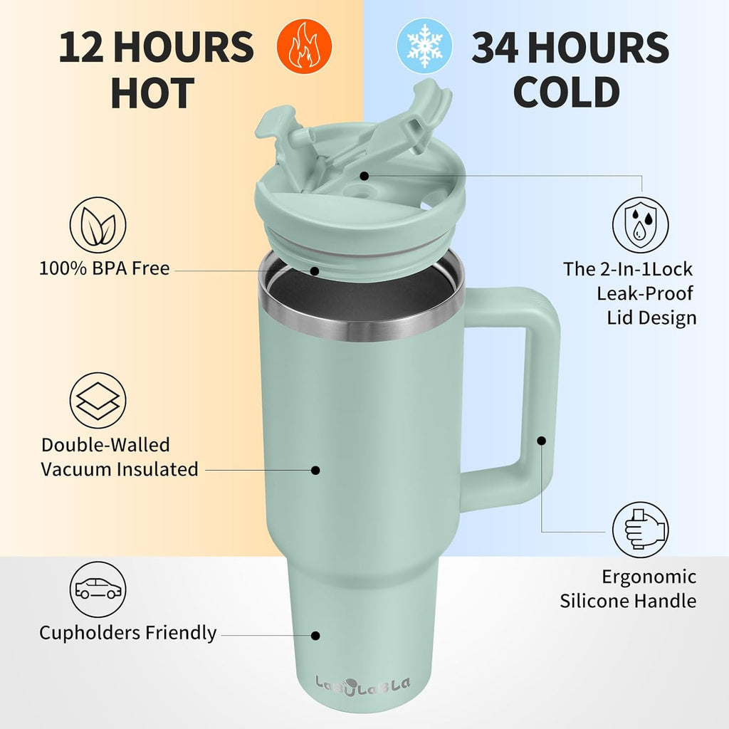 Skiennix 40oz Tumbler - Double Wall Vacuum Insulated Stainless Steel Water Bottle | Leak Proof Lid & Straw - Blue Haze