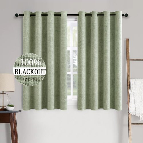 MIULEE Blackout Curtains - 100% Thermal Insulated Linen Texture - Sage Green | 52x45 Inch (2 Panels)