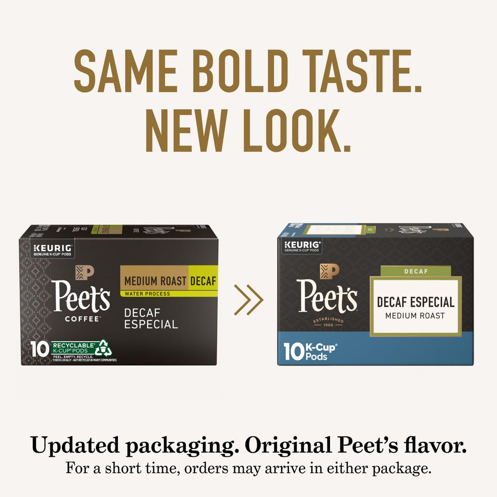 Peet's Coffee Medium Roast Decaf K-Cup Pods - Decaffeinated Arabica Coffee, 60 Count (6 Boxes of 10 Pods)