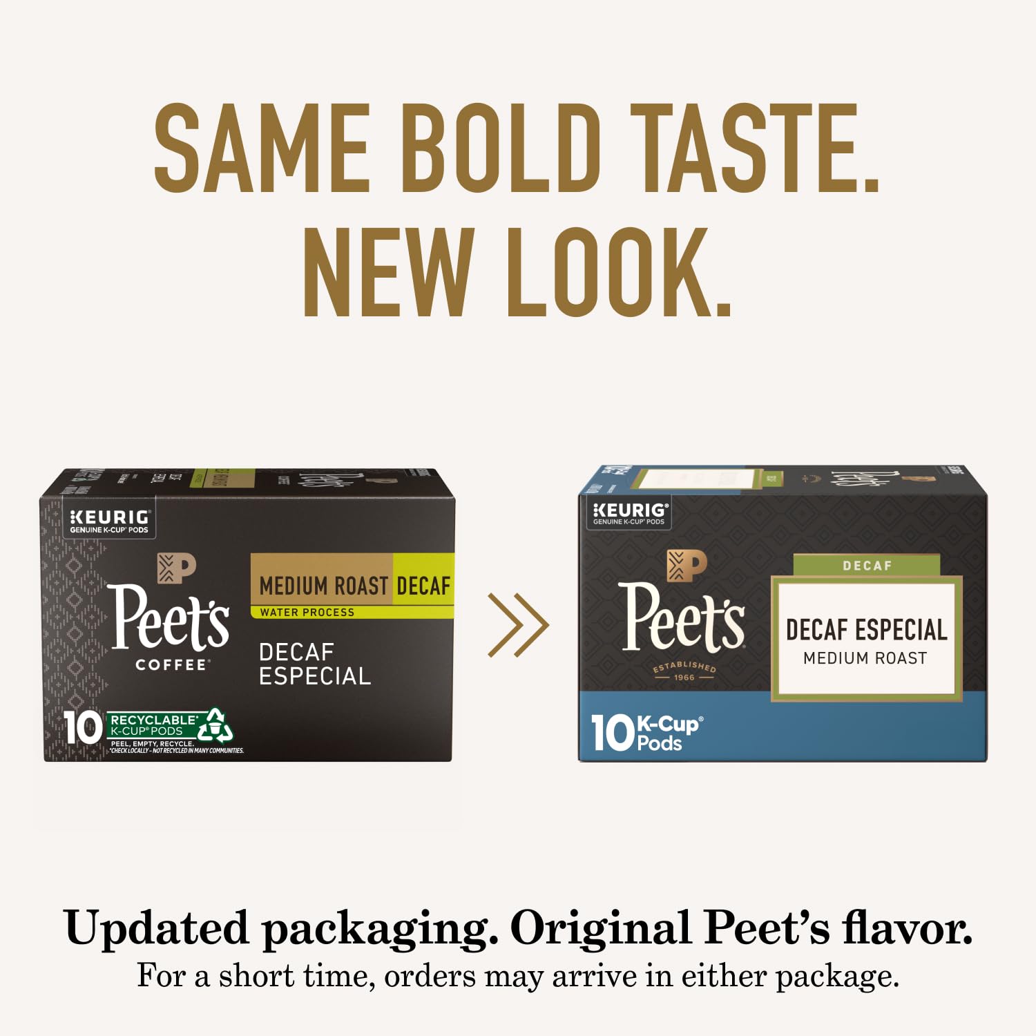 Peet's Coffee Medium Roast Decaf K-Cup Pods - Decaffeinated Arabica Coffee, 60 Count (6 Boxes of 10 Pods)
