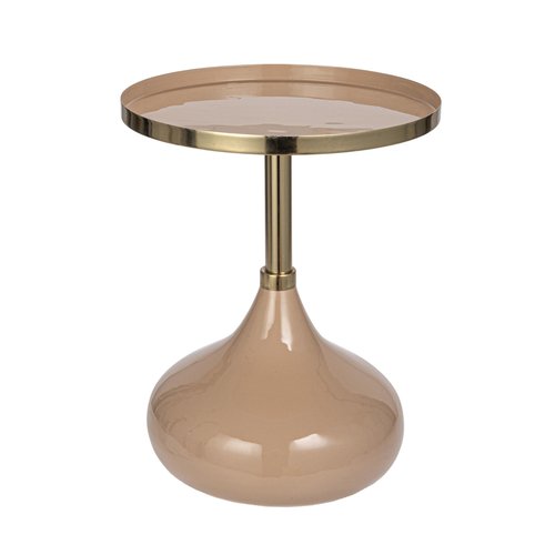 Bloomingville Sturdy Enameled Metal Tray Table, Taupe and Gold