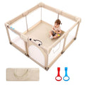 Joypony Baby Playpen - 50x50 Inch Indoor Play Yard with Gate & Soft Breathable Mesh (Beige)