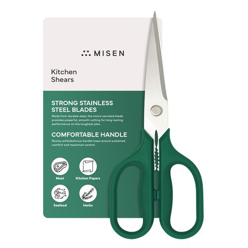 Misen Heavy Duty Kitchen Shears - Comfortable Ambidextrous Scissors for Meat, Poultry, Herbs & More - Easy to Clean - German Stainless Steel - Large | Green