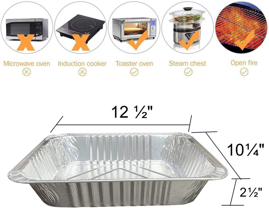 Waytiffer Aluminum Pans - 9x13 Disposable Foil Pans (10 Pack) | Extra Thick Deep Steam Table Pans for Baking & Roasting