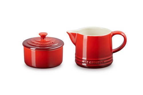 Le Creuset Stoneware Signature Cream & Sugar Set, Cerise, Cream: 300 ml., Sugar: 8oz,