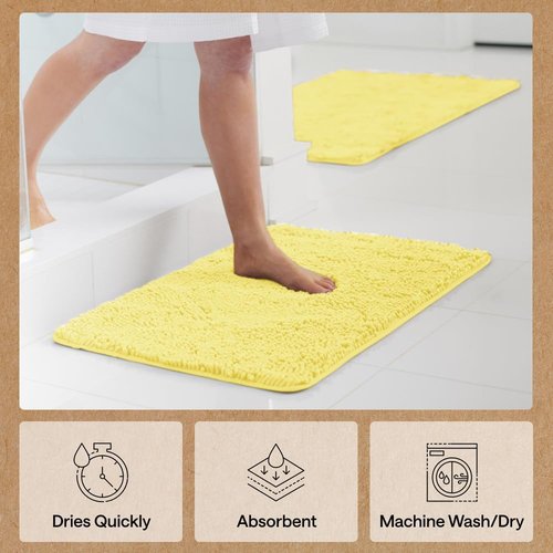 GORILLA GRIP Bath Rug Mat - Soft Absorbent Chenille | Quick Dry Microfiber, 60x24, Yellow