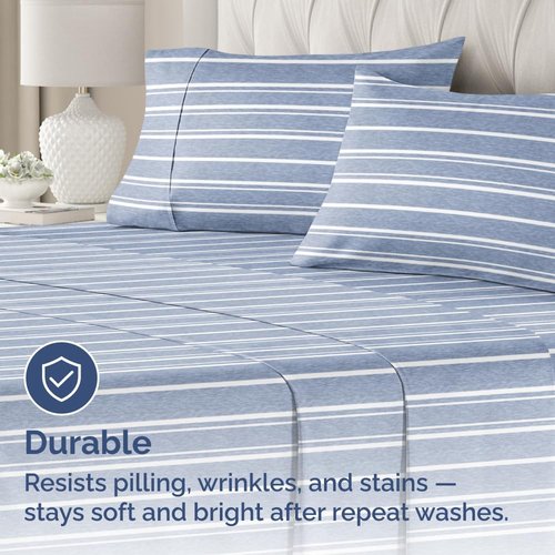 King Pillow Cases by Hotel Luxe - Ultra Soft, Wrinkle-Free & Fade Resistant - 4 Piece Set in Blue Stripes