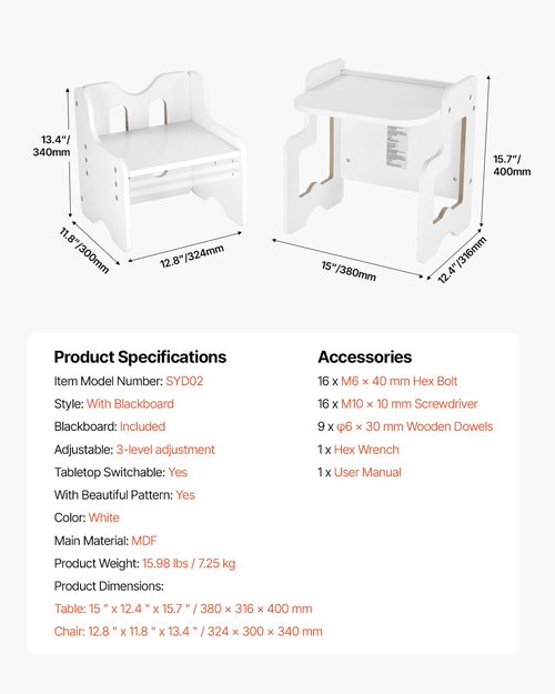 VEVOR Montessori Weaning Table and Chair Set, 3 in 1 Wooden Toddler Table and Chairs with Chalkboard, Adjustable Height Montessori Table for Ages 1-5, Ideal for Drawing, Reading, Eating - White