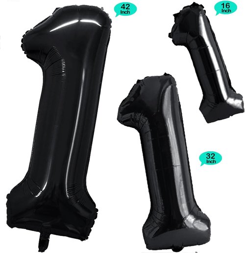 GOER Black Foil Number 1 Balloons - Huge 42" & 32" Birthday Party Decorations (3 Pcs)