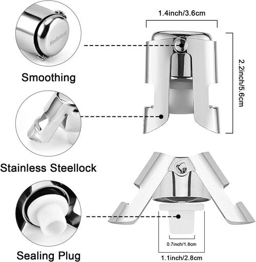 3Pack Leak-Proof Champagne Bottle Stoppers, Stainless Steel Reusable Wine Stoppers, Vacuum Sealer for Fresh Sparkling Wine