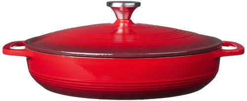 Lodge EC3CC43 Enameled Cast Iron Covered Casserole, 3-Quart, Island Spice Red & SCRAPERPK Durable Pan Scrapers, Red and Black, 2-Pack