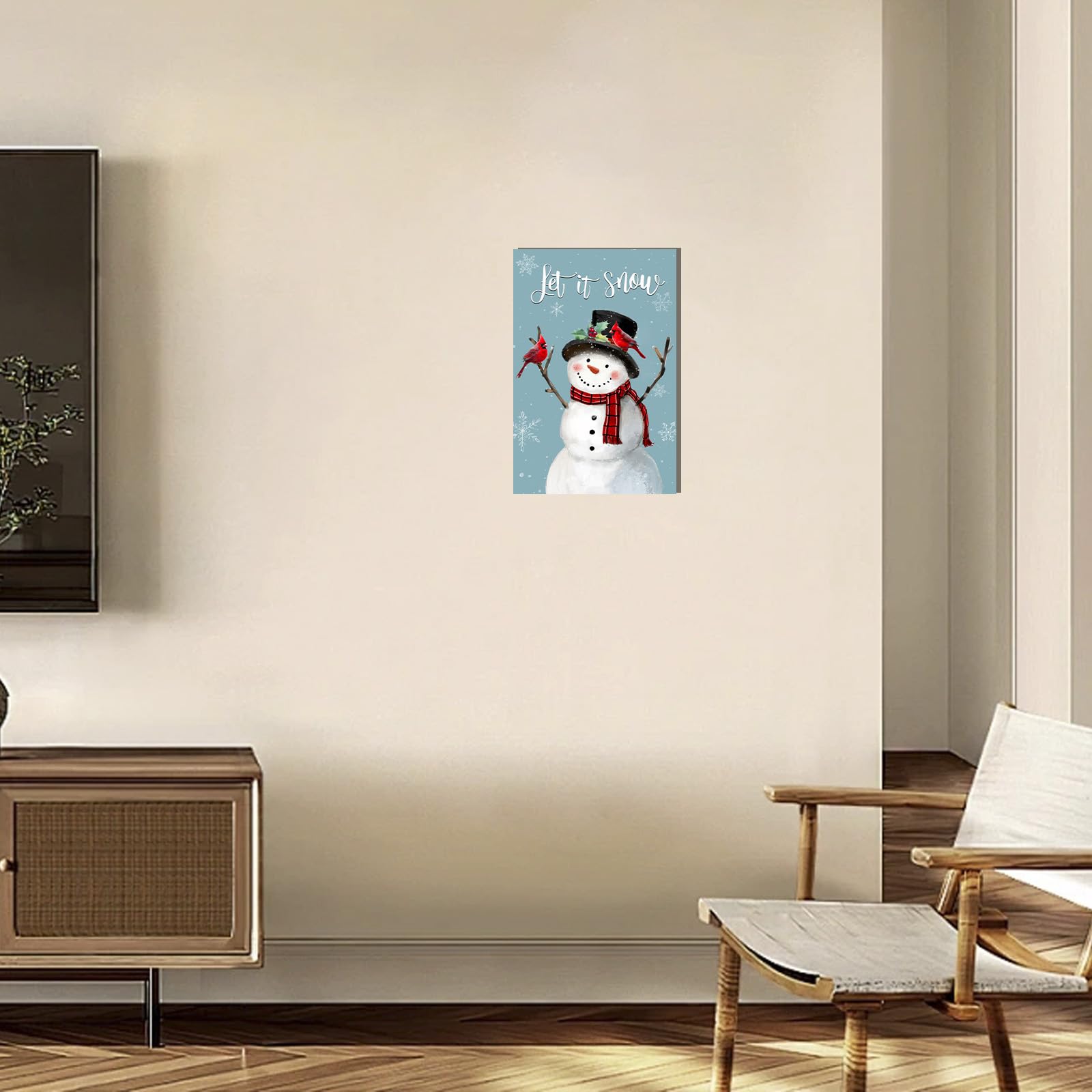 1 KINGO Let It Snow Christmas Snowman Wall Art:10"x15" Cardinal Bird Snowflakes Xmas Picture Winter Scene Canvas Art Farmhouse Print for Bedroom Living Room Home Office Holiday Decor