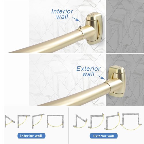 Curved Shower Curtain Rod, TOPROD Round Shower Curtain Rod 48 to 72 Inches Adjustable, Rounded Bowed Stainless Steel Shower Rods for Bathroom, Bathtub, More Shower Space, Bright Gold, Need to Drill