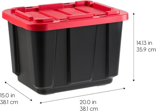 IRIS USA 12 Gallon Heavy Duty Storage Bins with Lids - 4-Pack Red Plastic Tote Containers
