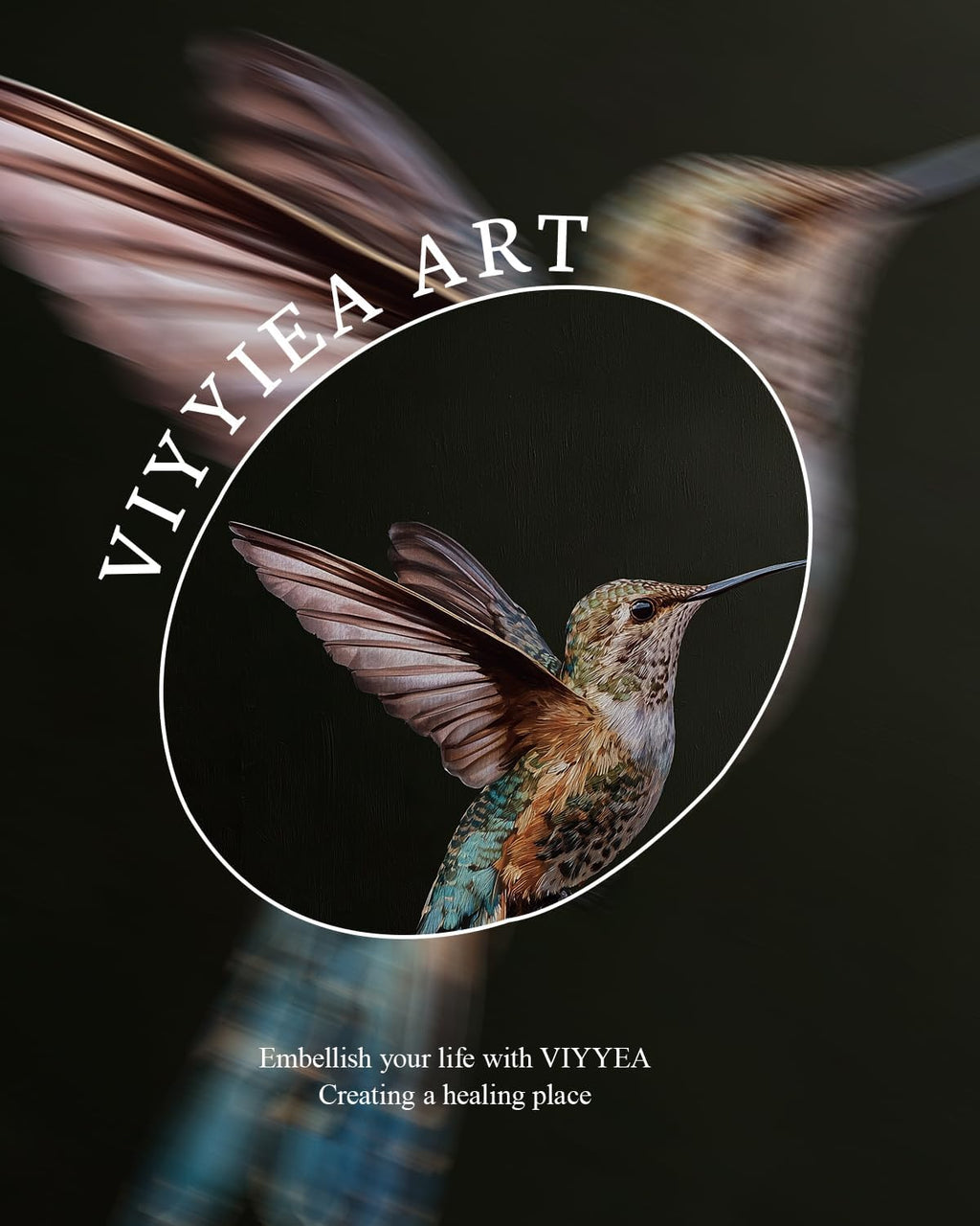 VIYYIEA Gold Framed Canvas Wall Art - Dark Hummingbird Photo Art Print for Home Decor | 12x16 Inch