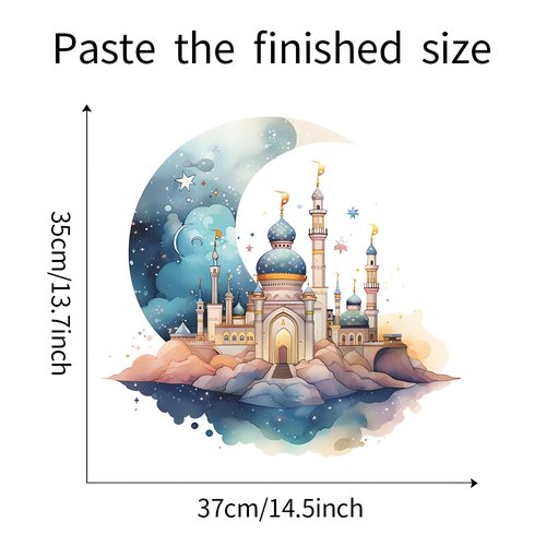 Dreamy Moon Castle Stars Cartoon Wall Stickers, sacinora Islam Blue Castle Wall Decals Removable Vinyl Peel and Stick for Kids Baby Nursery Bedroom Playroom Toddler Room Art Home Decorations