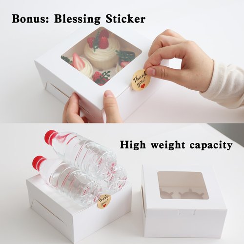 HUFEII 30 Pcs Bakery Boxes with Clear Window, 6.3x6.3x3 Inches, Food Grade Materials, Easy Assembly - Containers for Cupcakes, Cookies, Candies, and Baked Goods