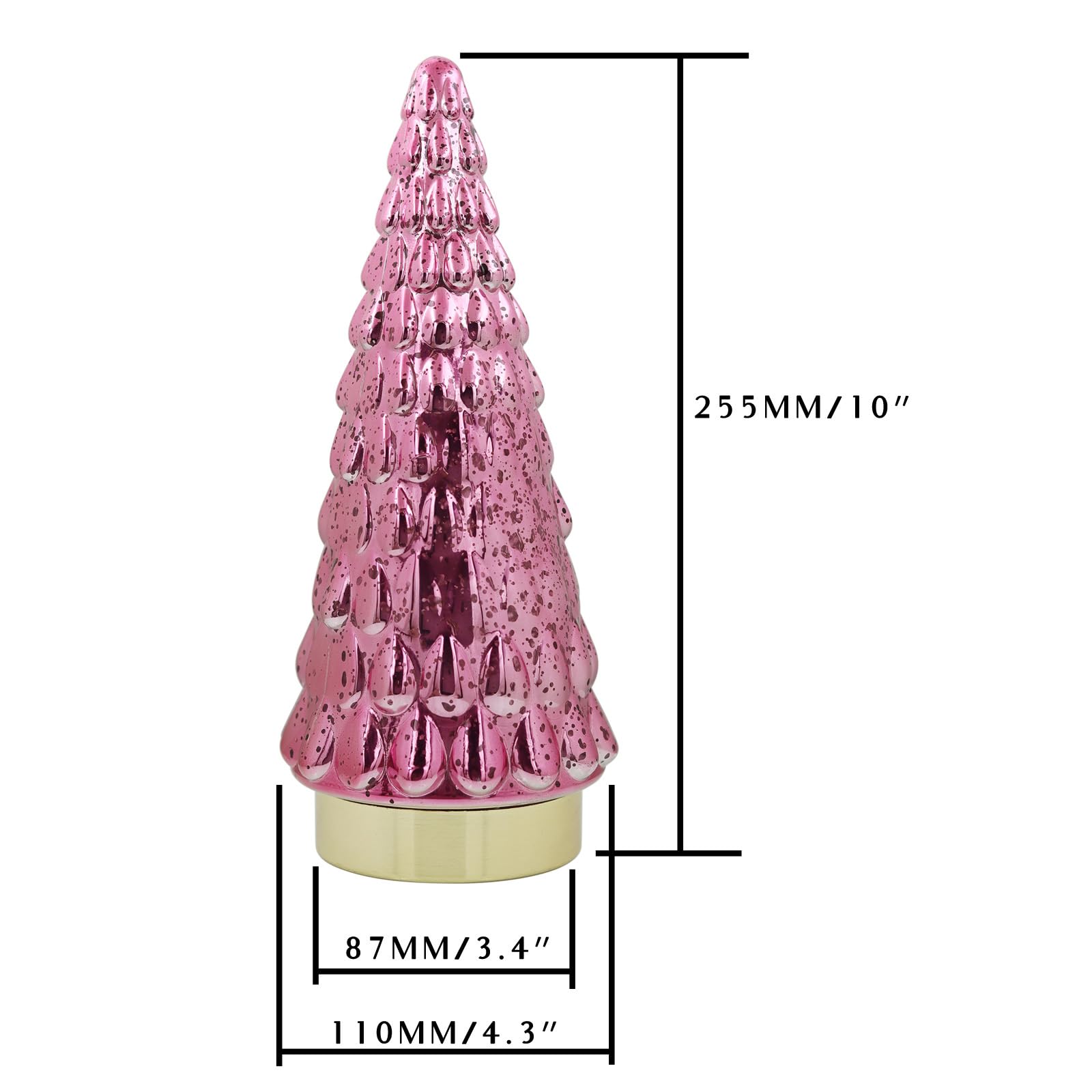 Pink Glass Christmas Tree 2pcs, Tabletop Mercury Christmas Tree with Light, Battery Operated Small Xmas Tree for Fireplace Centerpiece Decorations 10"