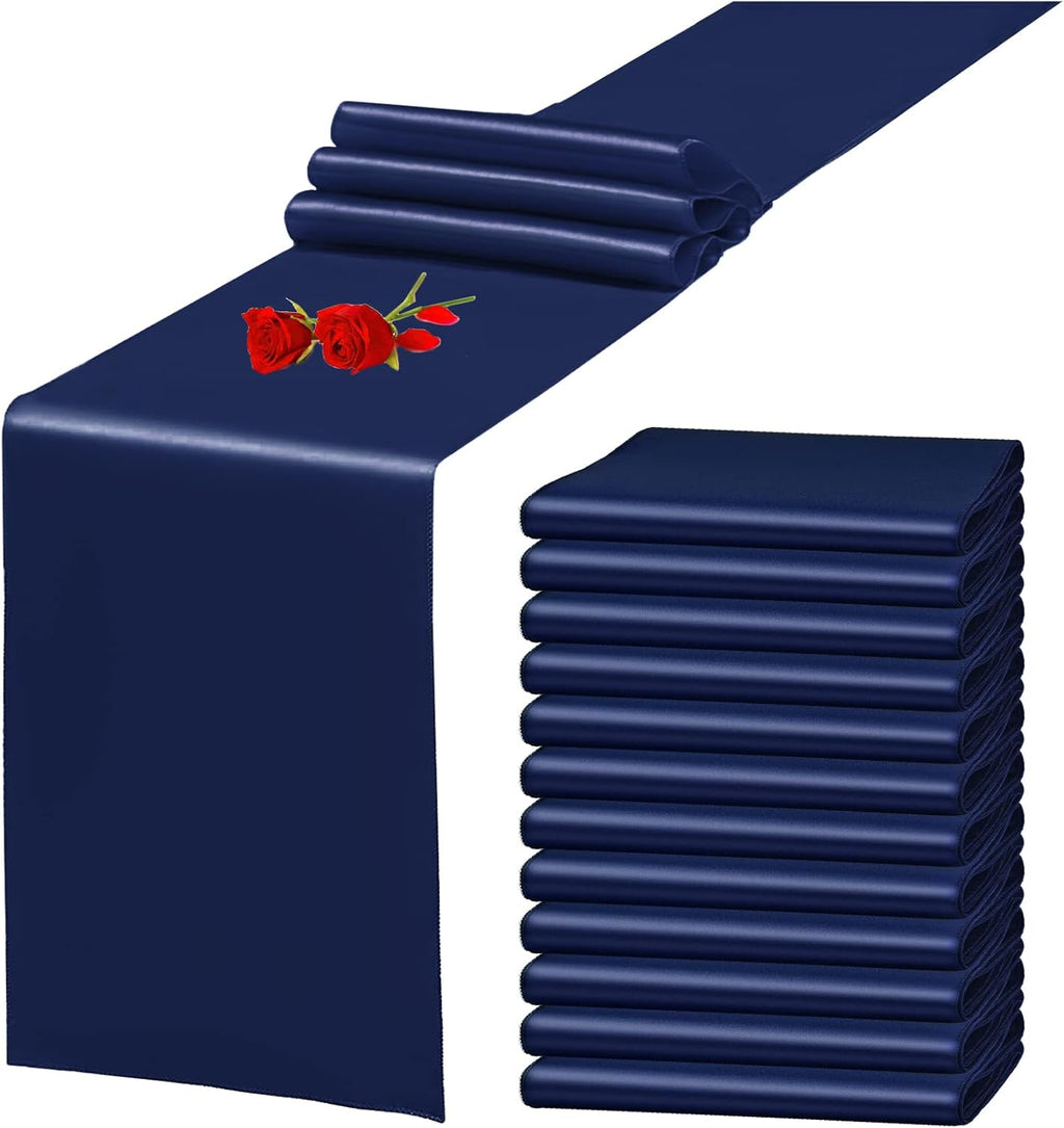 Premium Navy Blue Satin Table Runners by [Brand Name] - 12 Pack, 12 x 108 Inch for Weddings & Events